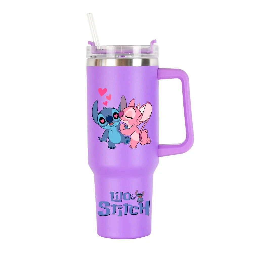 Thermal Coffee Lilo & Stitch Cups with Straw Stainless Steel Vacuum Insulated Tumbler 40oz Thermal Iced Travel Cup for Outdoor