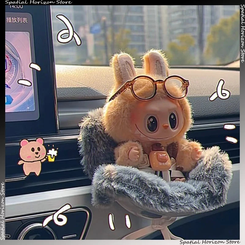 Mini Plush Safety Seat Kawaii Labubu Idol Kpop Doll Display Seat Car Air Aromatreatment Decoration Accessories