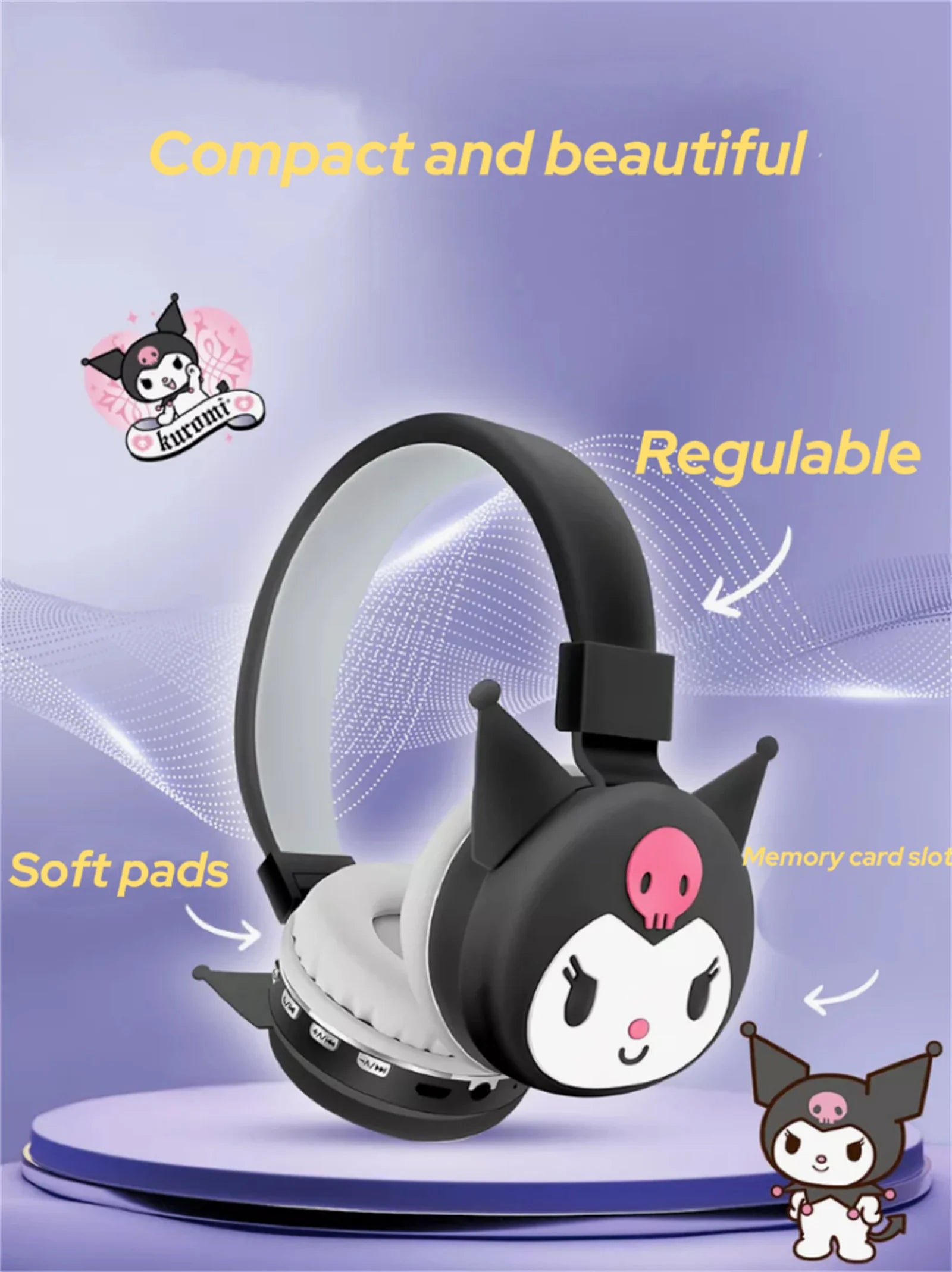 Sanrio Bluetooth Headphone Hello Kitty Wireless Headsets Cartoon Mic Foldable Lightweight Earphone for Phones Laptop Gift Pink