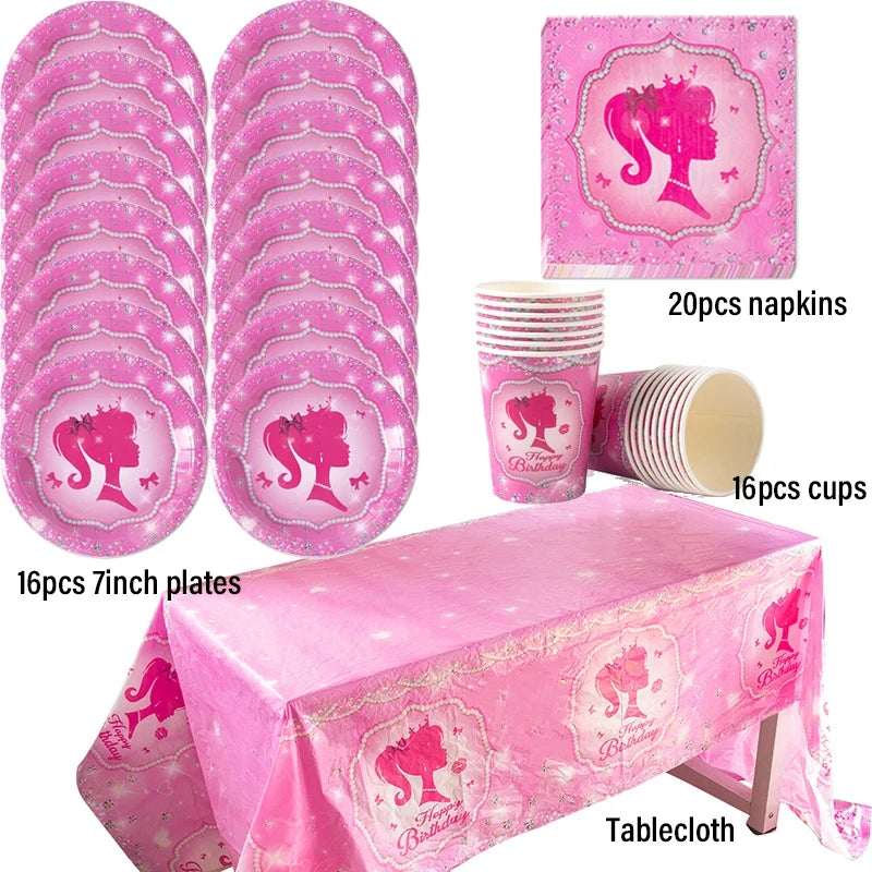 Princess Birthday Party Tableware Pink Paper Plate Cup Napkin Princess Kids Girl Birthday Party Decor Baby Shower Supplies