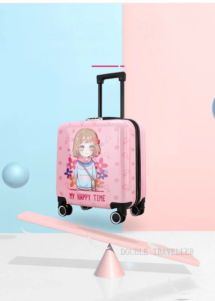 New cartoon kids travel suitcase on wheels,carry on cabin trolley luggage bag,girls rolling luggage case,children gift,suitcase