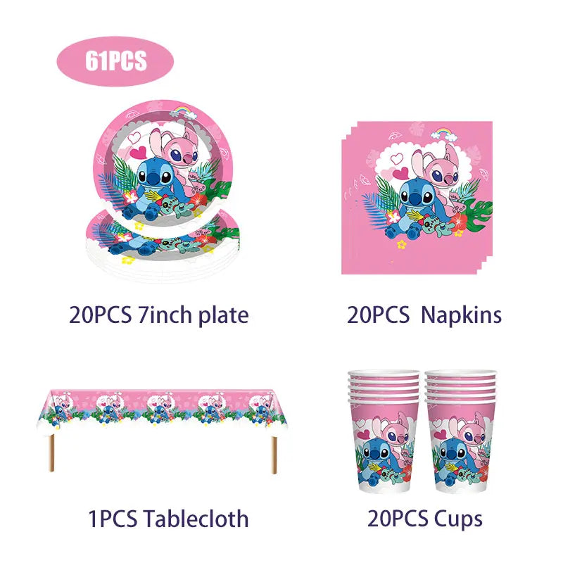 Pink Lilo Stitch Birthday Party Decoration Stitch And Angel Birthday Party Decorations Tableware Plates Balloons Girls Toy Gifts