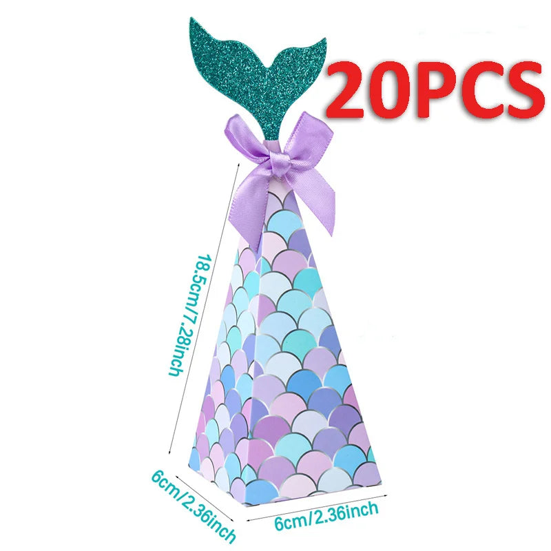 50PCMermaid Tail Candy Box Festival Gift Packaging Paper Bag Popcorn Boxes Kids Little Favors Mermaid Birthday Party Decorations