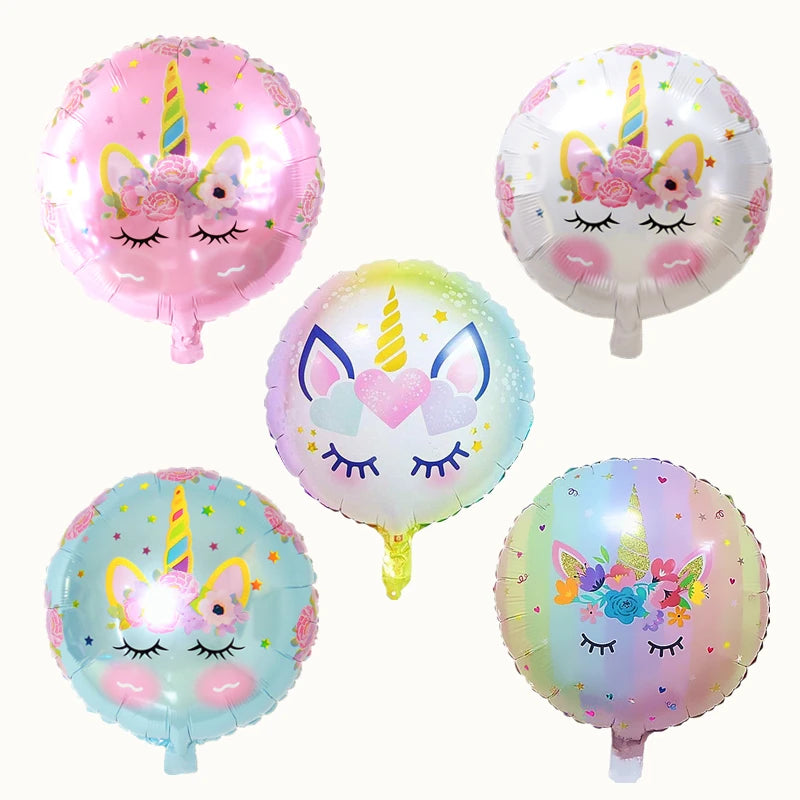 18 Inch Round Eyelash Flower Inflatable Unicorn Foil Balloon Happy Birthday Girls Party Holiday Wedding Decoration