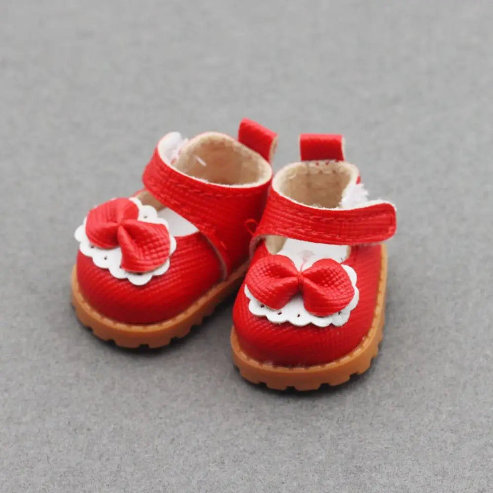 Doll Leather Shoes Labubu Bow Shoes for 17cm Labubu 10cm EXO /Cotton Doll Finger Shoes