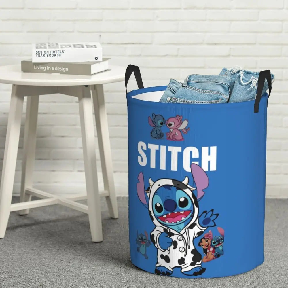 Custom Stitch Cartoon Anime Laundry Basket Foldable Clothes Hamper for Baby Kids Toys Storage Bag