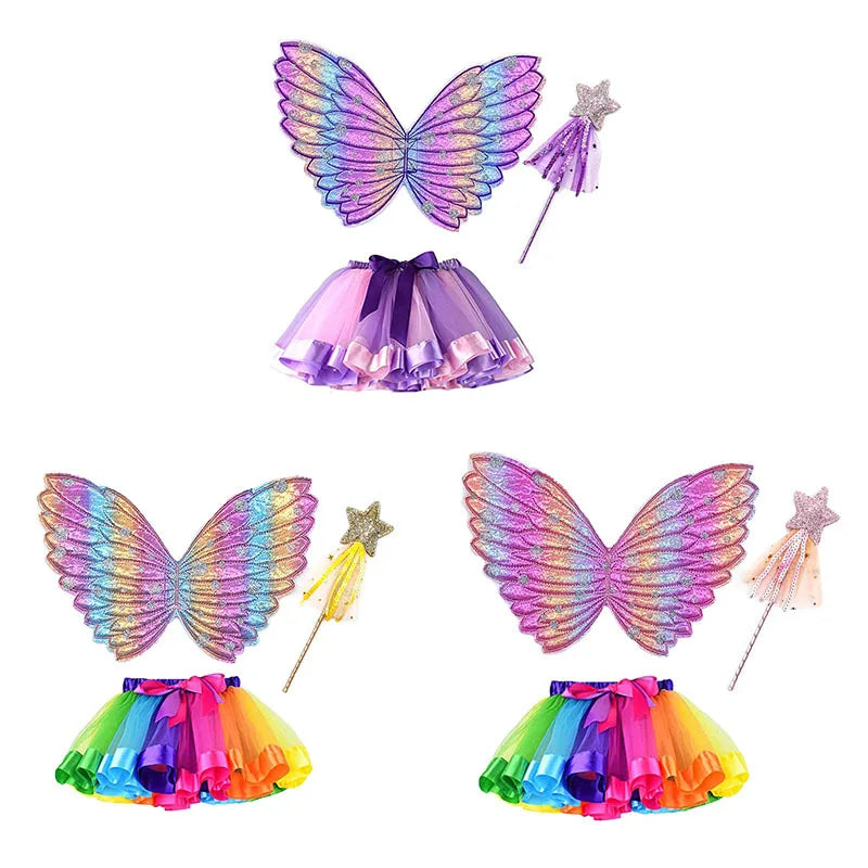 Tutu Skirt Girls Wing Summer Girl Princess Mini Pettiskirt Party Dance Rainbow Tulle Colorful Skirts Halloween Cosplay Clothing