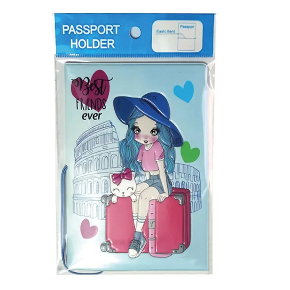 Gift Cartoon Girl Passport Cover PU Waterproof Certificate Protective Sheath Card Holder Multi-function ID Card Holder Unisex