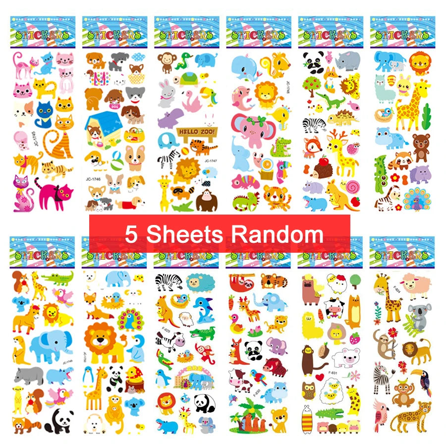 5 Sheets Kids Stickers Puffy Stickers for Children Birthday Christmas New Year Gift for Girl Boy Scrapbooking Cartoon Stickers