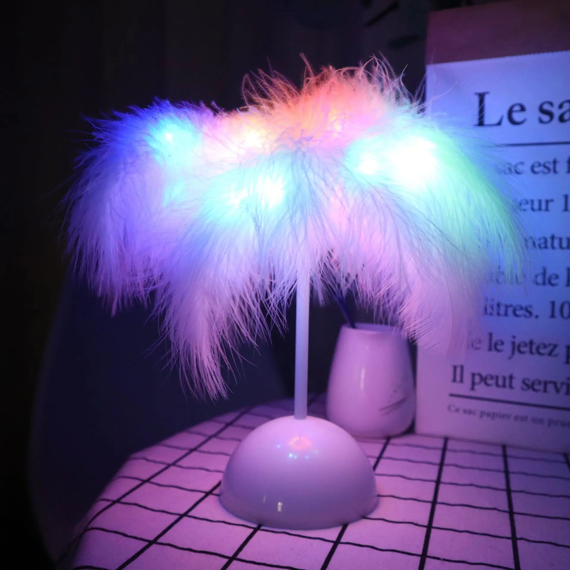 LED Feather Table Lamp Warm White Light Tree Feather Night Light Girl LED Wedding Decorative Lights Birthday Gift Home Decor New