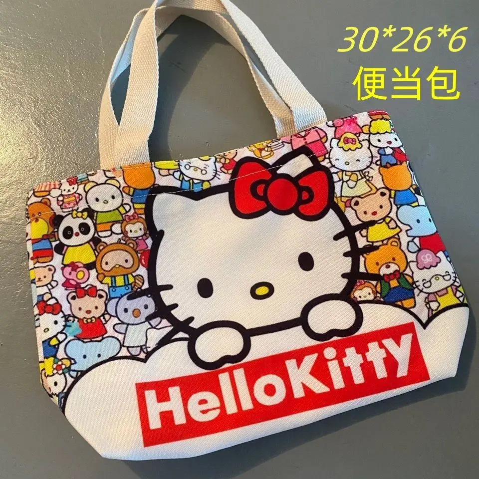 Ins New Sanrioed Hello Kittyed Tote HandbagCanvas Bag Kawaii Kitty Shoulder Bags HighCapacity Lunch Box Bag Tote Gift Toy