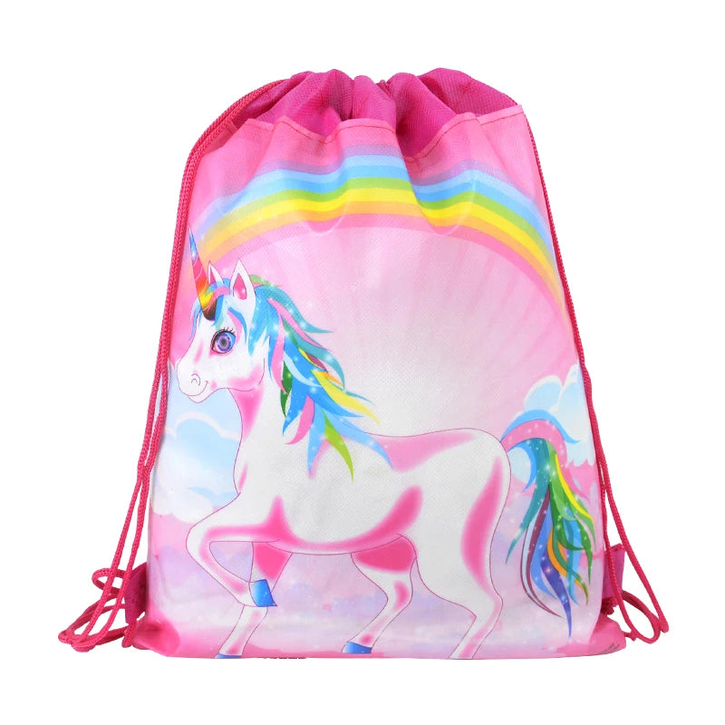 1/6/12Pcs Unicorn Drawstring Bag Kids Girls Unicorn Birthday Party Favors Supplies Candy Gift Packaging School Storage Backpacks