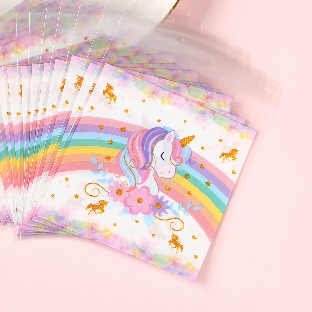 50/100Pcs Unicorn Party Gift Bags Birthday Party Decoration Candy Bags Packaging Bags Baby Shower Kids Favors Party Supplies