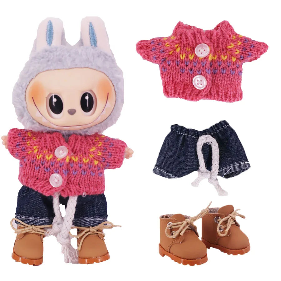 Doll Sweater Pants Shoes set For labubu Clothes 17 cm Doll Accessories,Toys For Girls,Christmas Festival Birthday Present