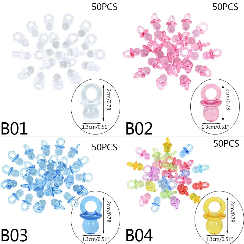 50pcs Mini Acrylic Blue Pink Pacifier Nipple Gender Reveal Table Scatter for Baby Shower Kids Birthday Party Decoration Supplies