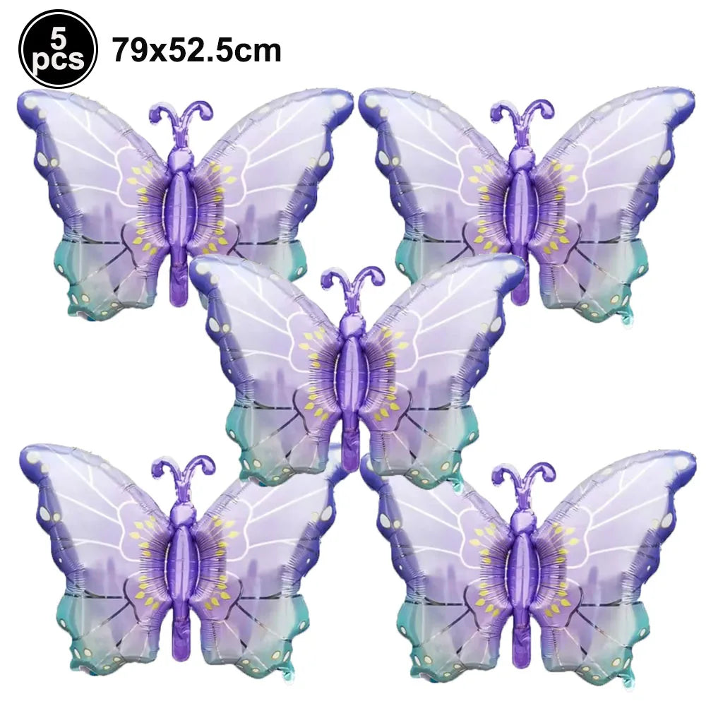 5pcs Colorful Butterfly Foil Balloons Butterfly Balloons Butterfly Themed Balloon Girl Party Birthday Wedding Baby Shower Decors