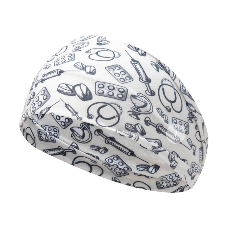 Medical Headband For Girl Buttons Hairbands Women Hair Band Printed Bandanas cute Headband Sweat -absorbing Turbans Elastic