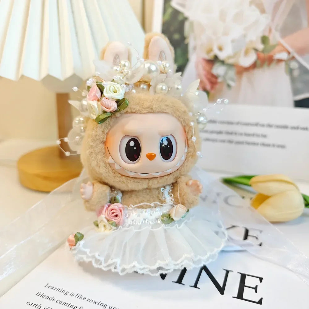 Mini Plush Doll's Clothes Bud Skirt with Pearl Hair Accessory Labubu I II Idol Dolls Korea Kpop Doll DIY Clothing Gifts