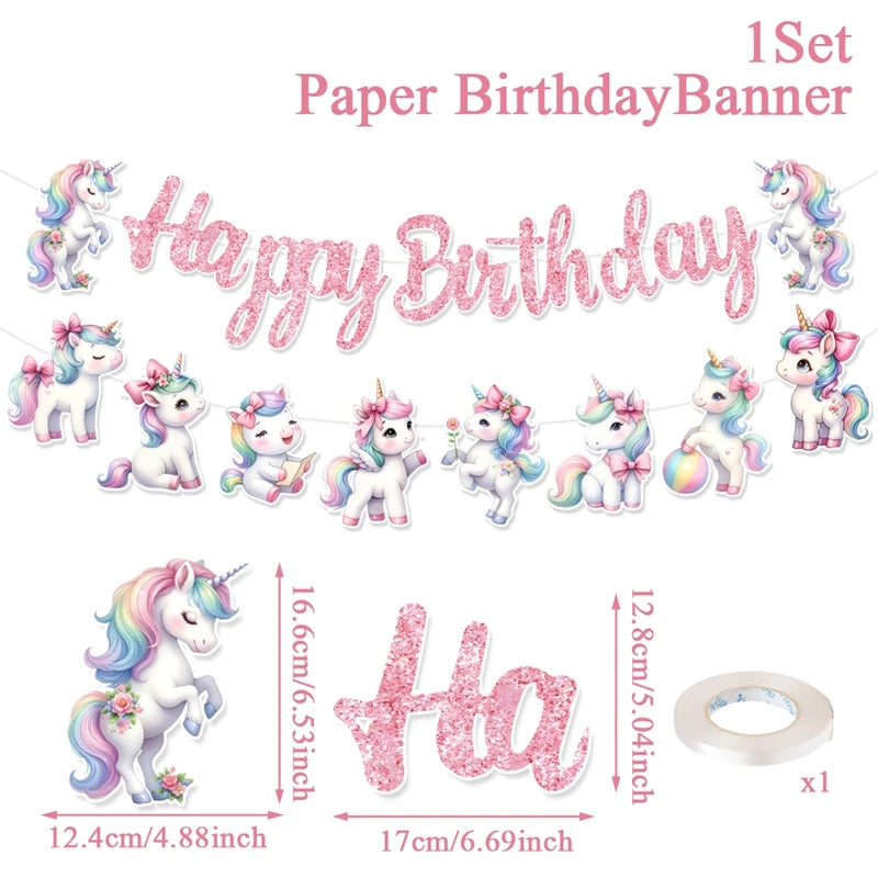 Rainbow Unicorn Disposable Tableware Happy 1st Birthday Party Decorations Kids Unicorn Theme Wedding Baby Shower Girls Supplies