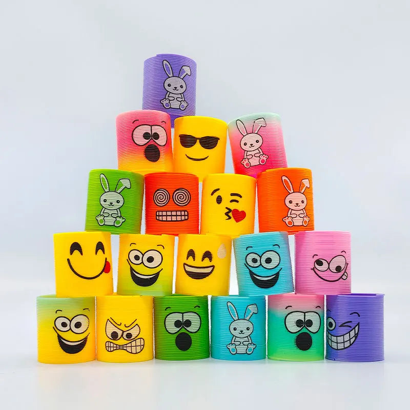12Pcs Neon Rainbow Plastic Smile Magic Spring Toys for Children Birthday Party Favors Piñata Fillers Carnival Prizes Goodie Bag