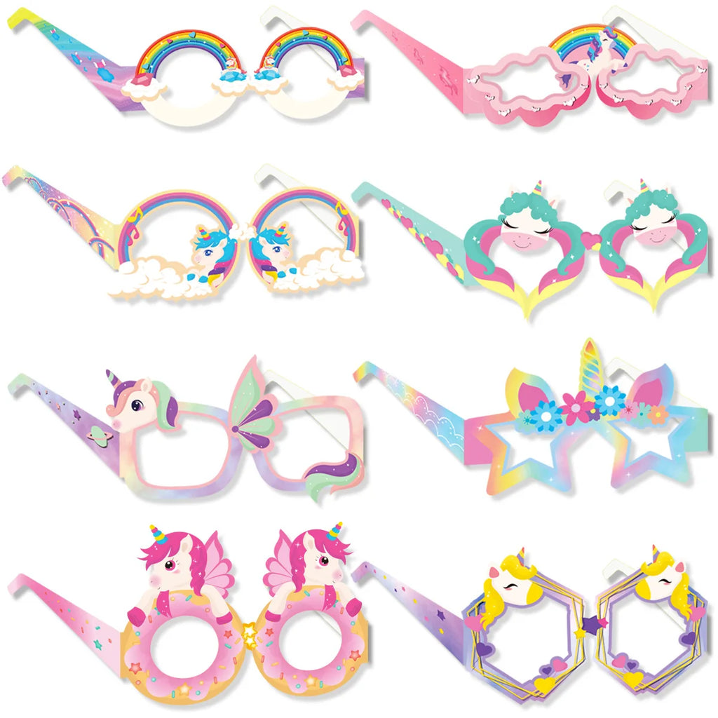 8/16Pcs Rainbow Unicorn Paper Glasses Frame Unicorn Themed Party Party Photo Prop Birthday Party Decoration Baby Shower Gift