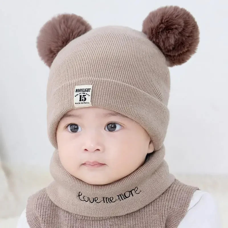 Winter Children Warm Baby Knitted Hats with Pom Pom Kids Knit Beanie Hats Solid Color Children's Hat for Boys Girls Accessories