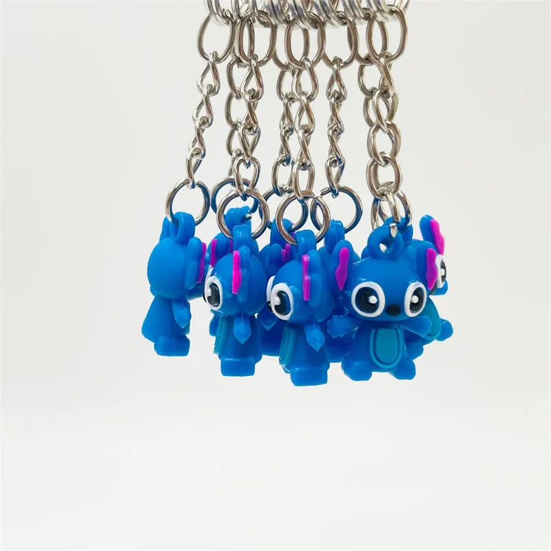 10Pcs/Lot Cartoon Cute Disnesy Stitch Mini Keychain Kawaii Doll Keyring Fashion Bag Cute Ornament Pandent for Girls Gifts Toys