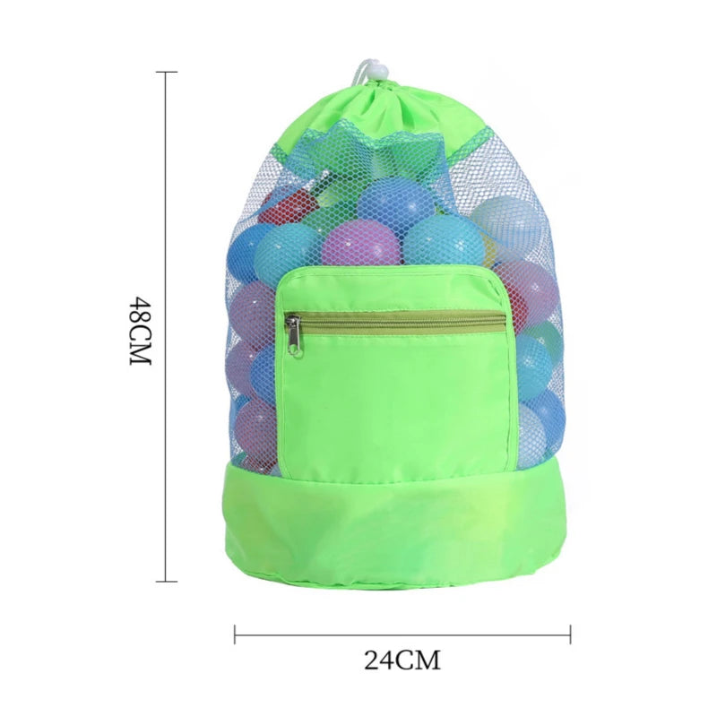 Foldable Beach Toy Bag Beach Storage Pouch Tote Mesh Bag Travel Toy Organizer Sundries Net Drawstring Storage Backpack