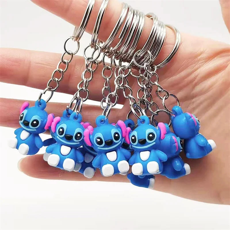 10Pcs/Lot Cartoon Cute Disnesy Stitch Mini Keychain Kawaii Doll Keyring Fashion Bag Cute Ornament Pandent for Girls Gifts Toys