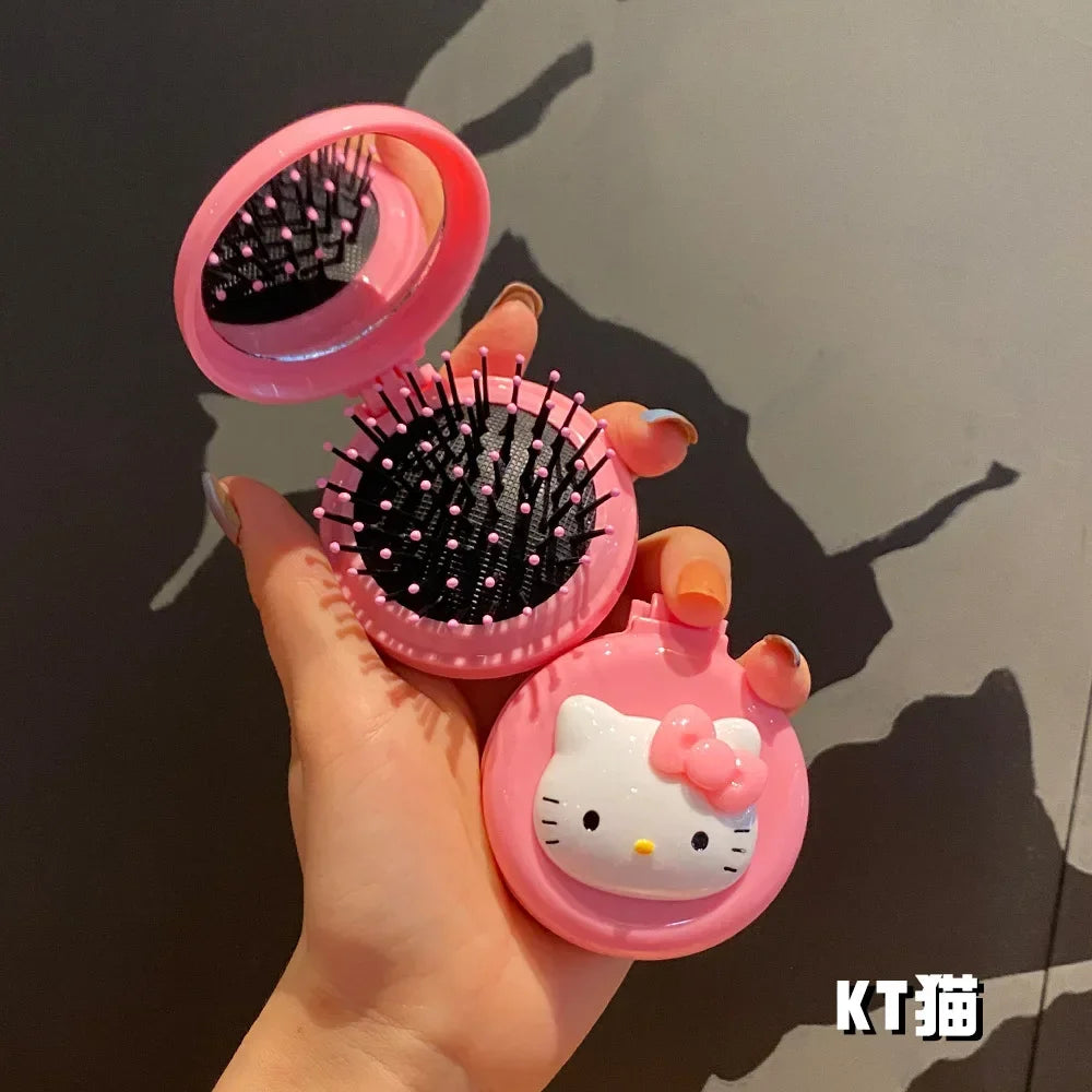 Sanrio Makeup Mirror Hello Kitty Kuromi My Melody Folding Airbag Comb for Women Portable Mirror Air Cushion Comb Girls Gift
