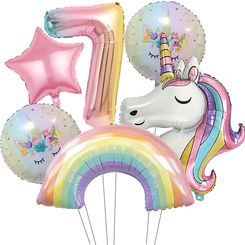 Rainbow Unicorn Aluminum Balloon 32inch Gradient Number Balloon Unicorn Party Supplies Unicorn Party Decoration Baby Shower