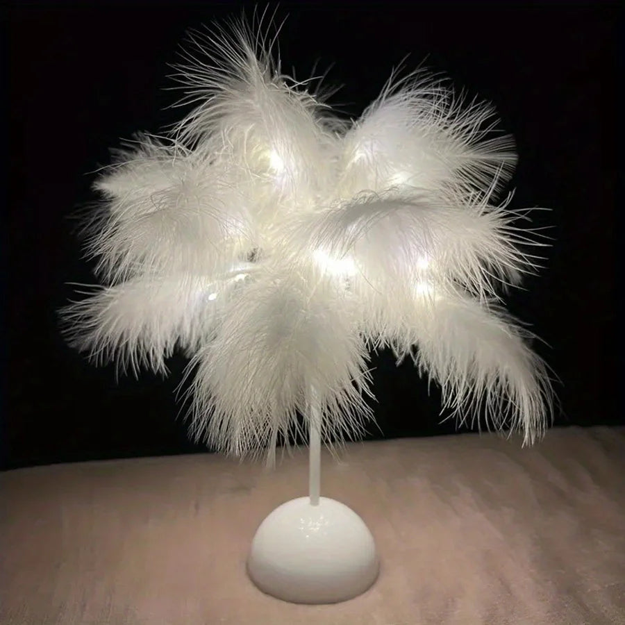 LED Feather Table Lamp Warm White Light Tree Feather Night Light Girl LED Wedding Decorative Lights Birthday Gift Home Decor New
