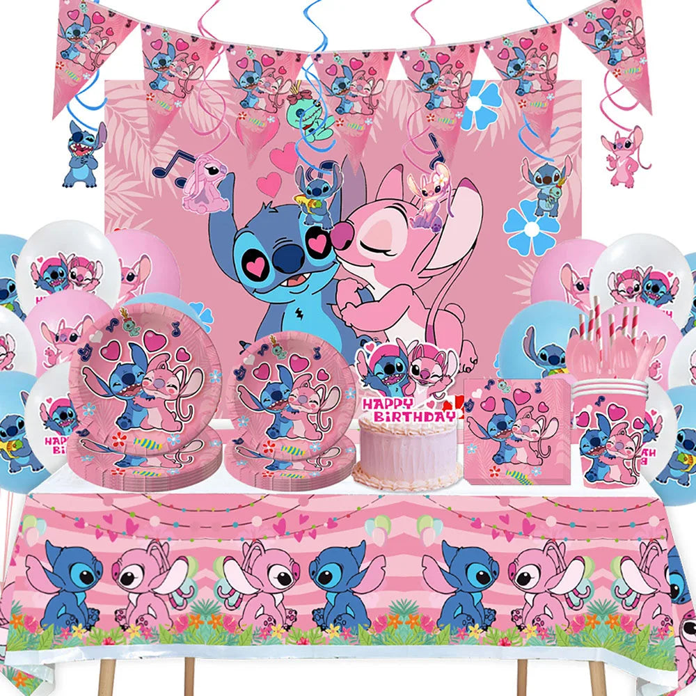 Pink Lilo & Stitch Angel Birthday Party Supply Disposable Tableware Paper Cups Plate Girls birthday party Baby Shower Decoration