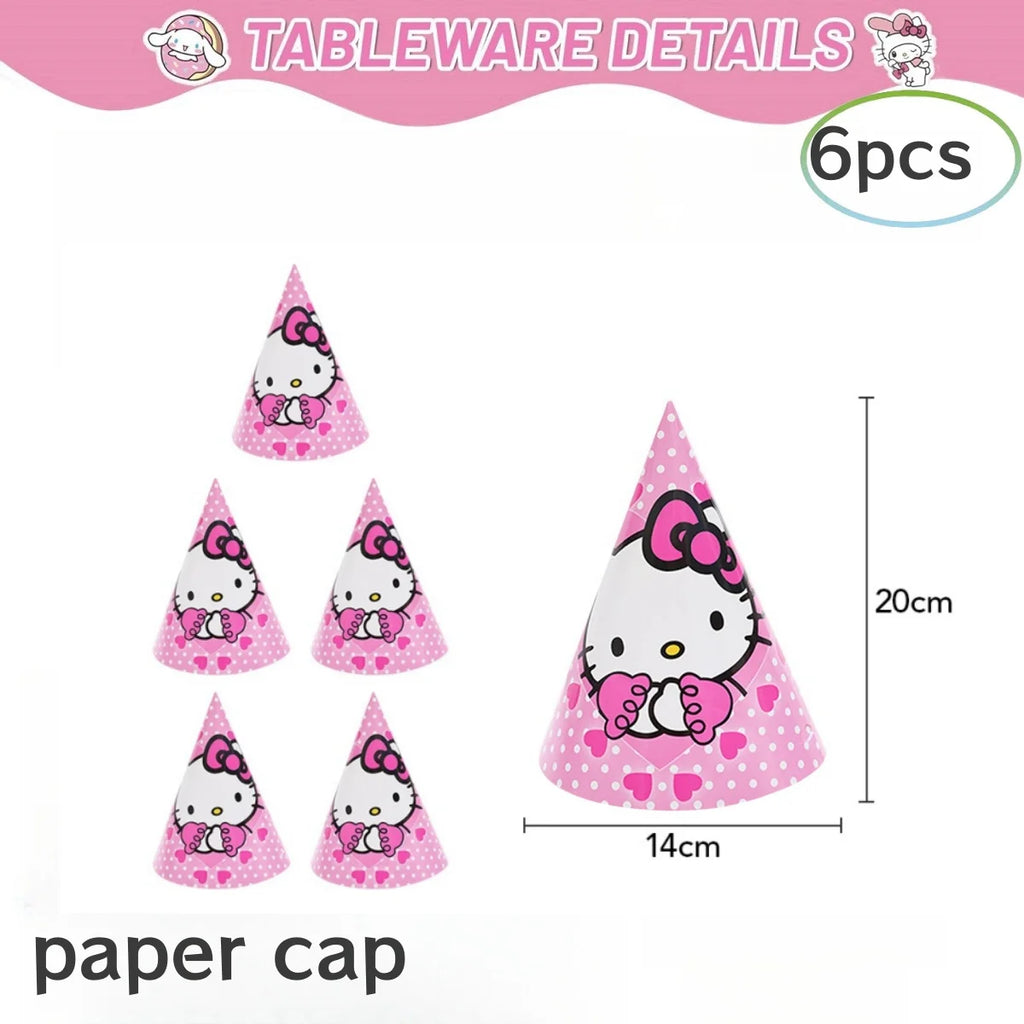 Hello Kitty Birthday Party Decorations Kawaii Cat Tableware Plate Tablecloth Baby Shower DIY stickers Girls Gifts Party Supplies