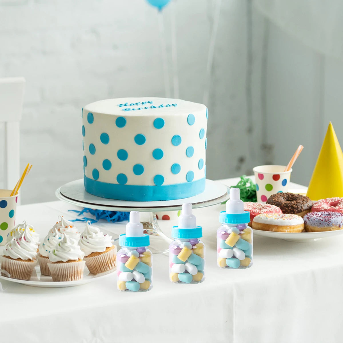 12Pcs Baby Bottle Blue Pink White Plastic Candy Bottle Baby Shower Gift Box Decorations Boys Girls Gender Reveal Party Favors