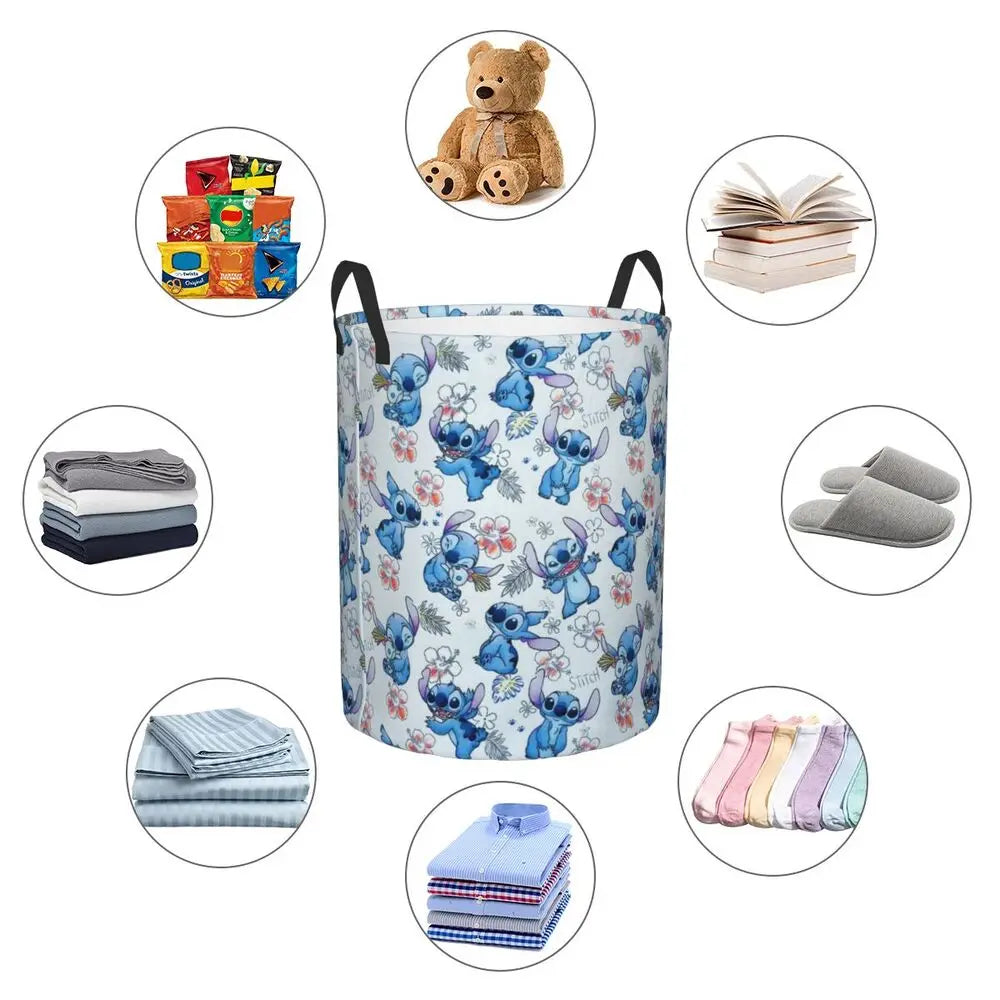 Customized SLilo And Stitch Cartoon Laundry Hamper Large Storage Basket Anime Kids Nursery Toy Organizer