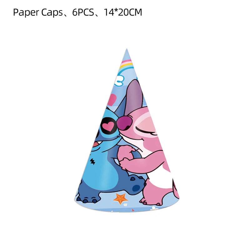 Stitch Birthday Party Decoration Pink Angel&Stitch Theme Event Supplies For Kids Balloon Disposable Tableware Banner Backdrop