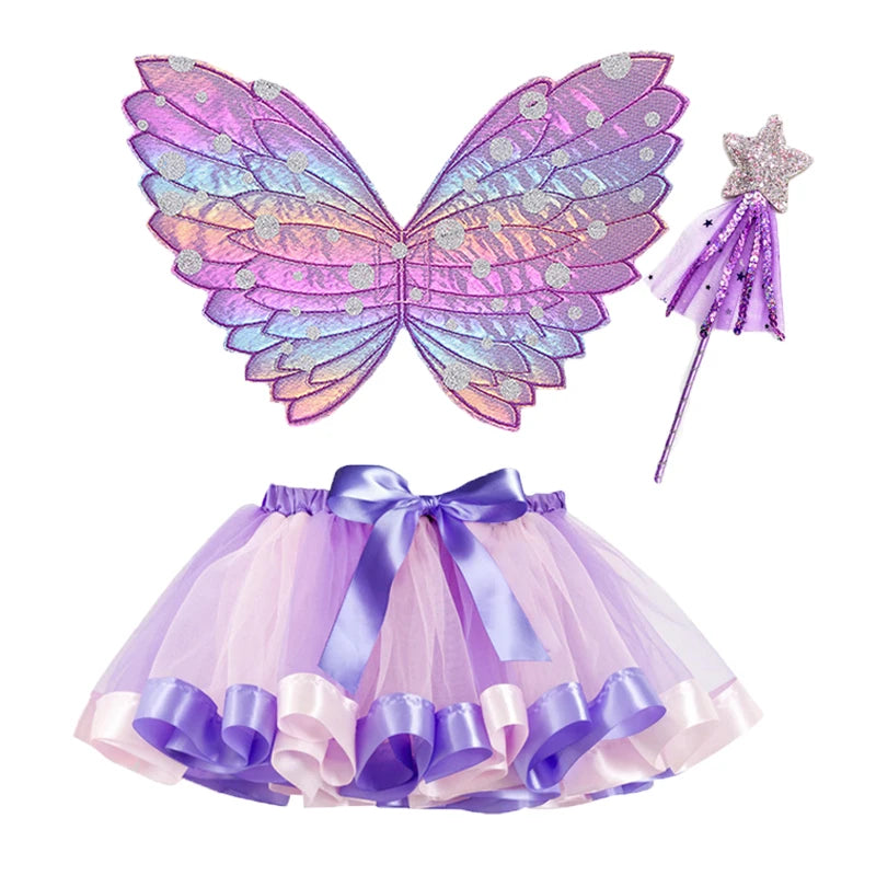 Tutu Skirt Girls Wing Summer Girl Princess Mini Pettiskirt Party Dance Rainbow Tulle Colorful Skirts Halloween Cosplay Clothing