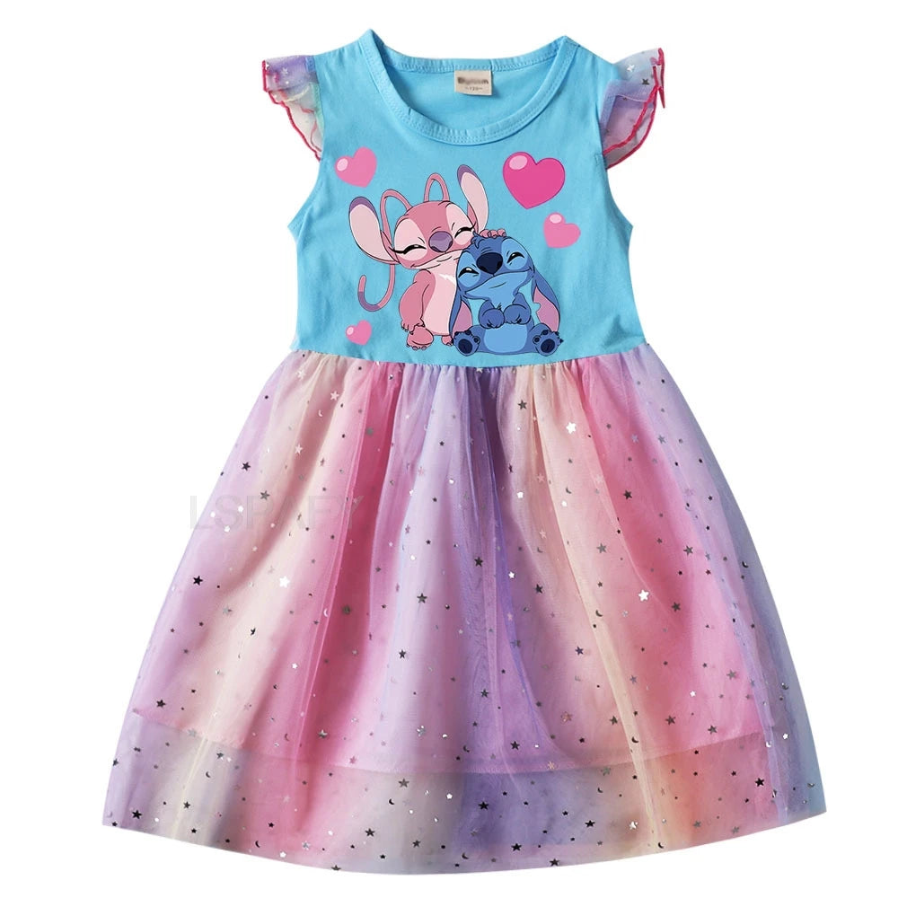 Lilo And Stitch Print Baby Girl Dresses Baby Kids Clothes Carnival Cosplay Costume Birthday Children Party Princess Dress