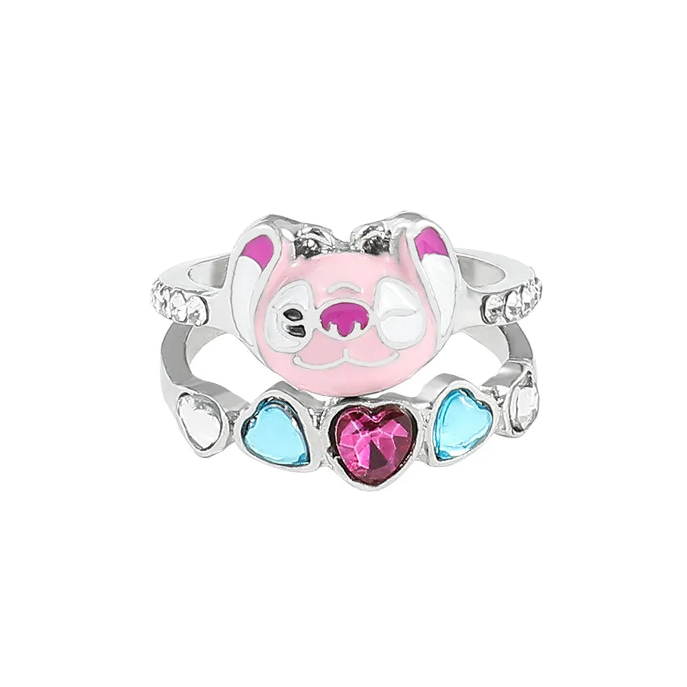 Two piece set Stitch Ring Anime Lilo & Stitch Adjustable Ring Kawaii Girls Toy Women Jewelry Accessories Girl Birthday Christmas