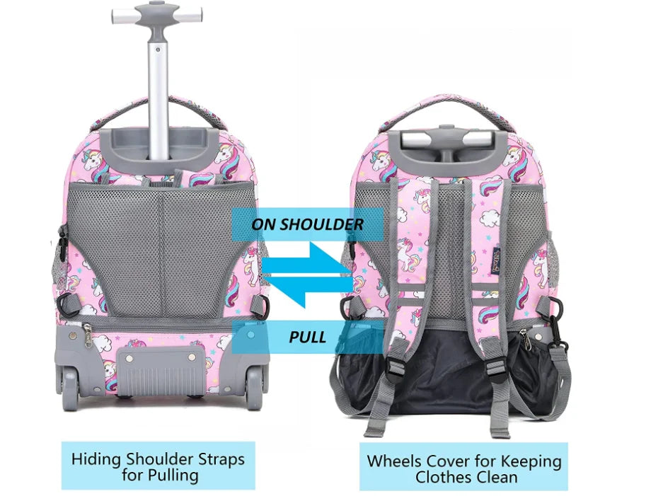 Children Rolling Backpack 16 inch Set 3 in 1 with Lunch Bag  Pencil Case for Girls Kids Travel Trolley Rolling Luggage Suitcase