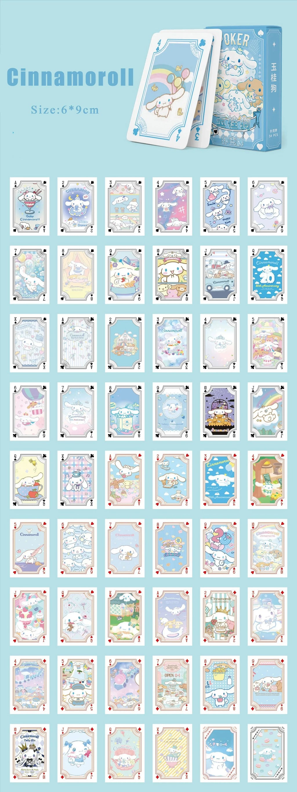 Kawaii Sanrio Poker Playing Cards Board Games Cartoon Hello Kitty Kuromi Cinnamoroll Melody Pompompurin Kids Toys Deck Card Gift