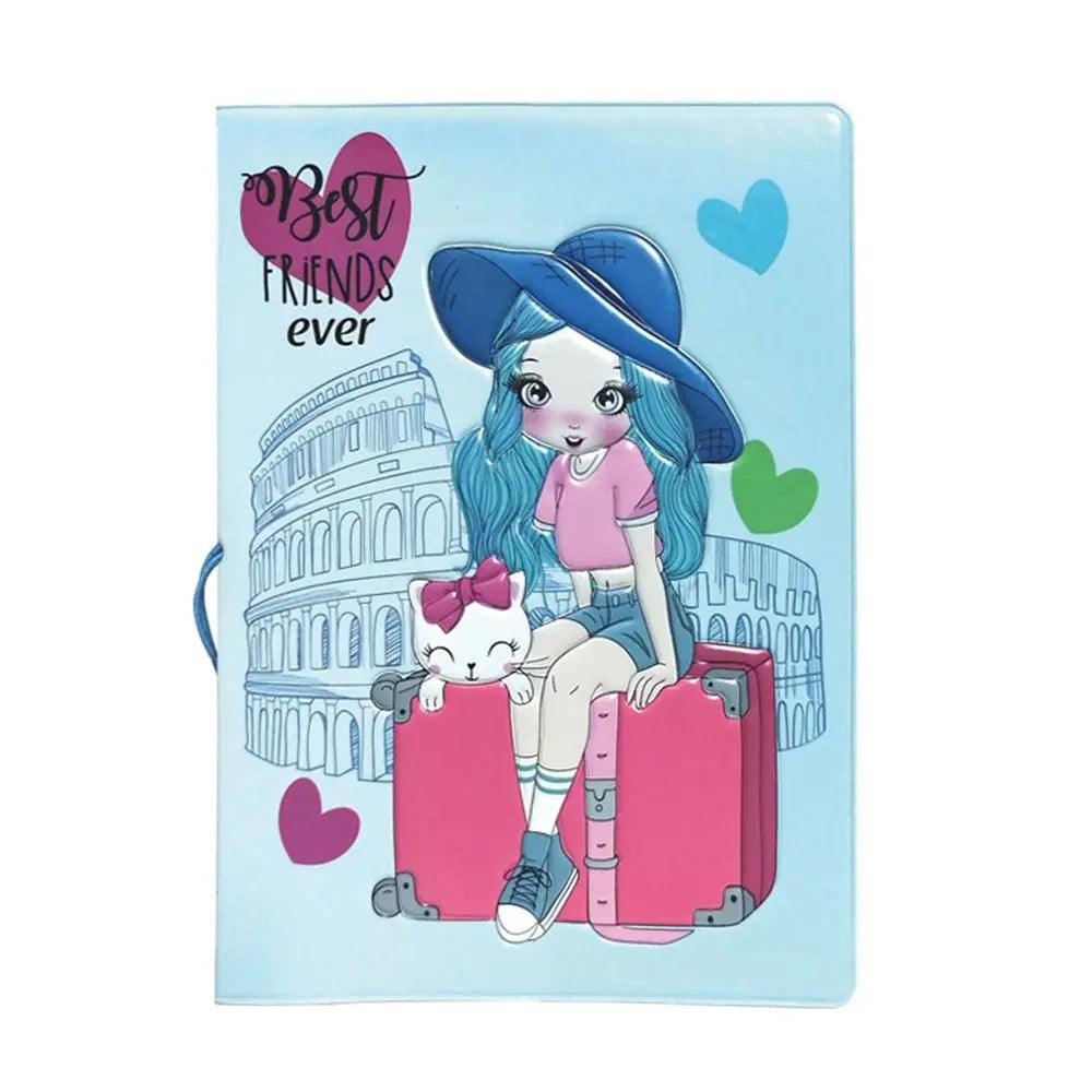 Gift Cartoon Girl Passport Cover PU Waterproof Certificate Protective Sheath Card Holder Multi-function ID Card Holder Unisex