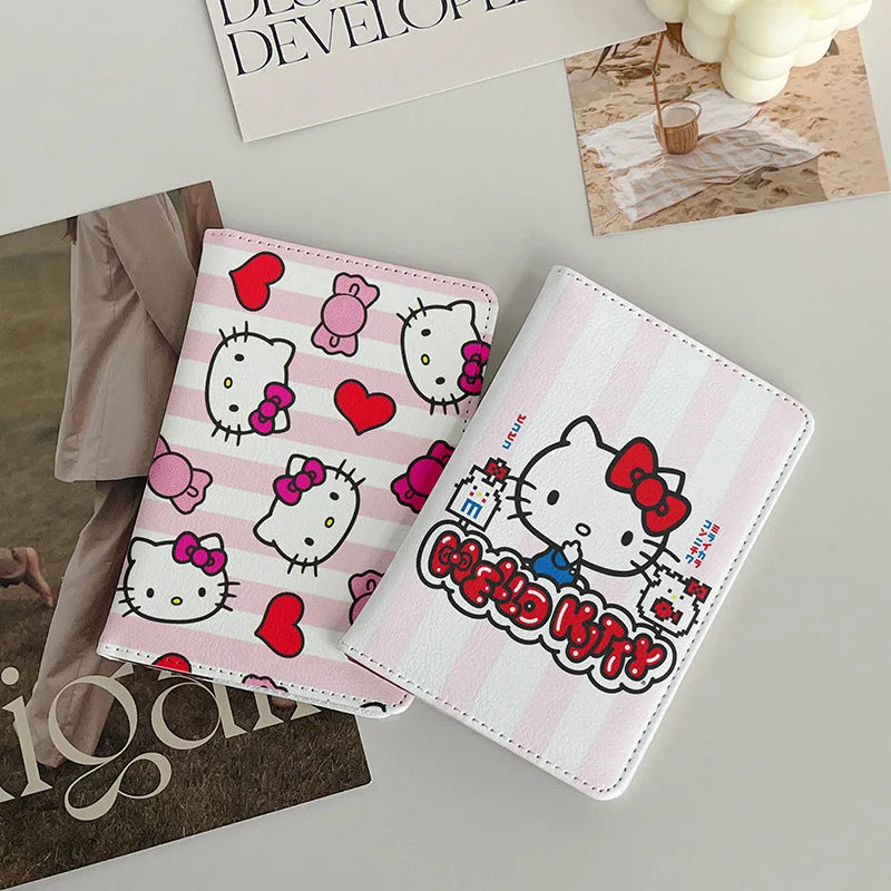 Sanrio Hello Kitty Travel Passport Cover Women Girls Passport Credit Card Holder PU Cartoon Organizer Case Passport Wallet Gift