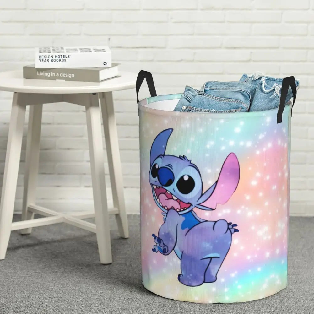 Custom Stitch Kiss Angel Love Heart Anime Laundry Hamper Large Clothes Storage Basket Toy Bin Organizer for Boy Girl