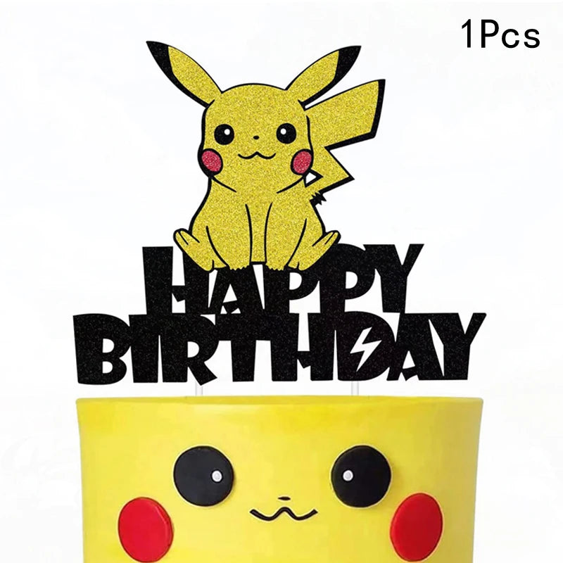 Pokemon Cake Decoration Baby Shower Pikachu Toys Kids Party Gift Pokemon Birthday Decor Cake Topper Flag Kids Party Supplies