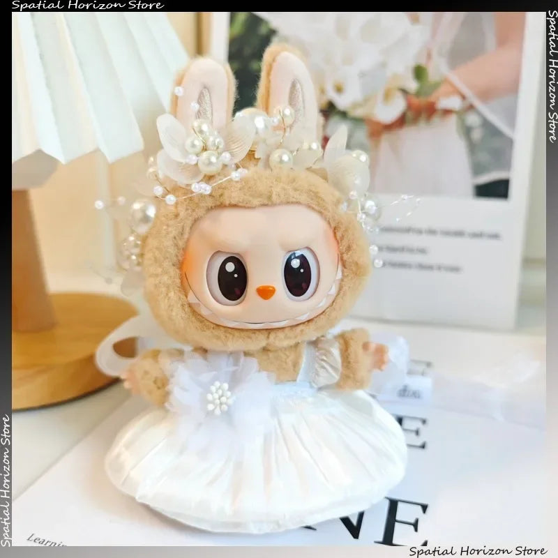 Mini Plush Doll's Clothes Bud Skirt with Pearl Hair Accessory Labubu I II Idol Dolls Korea Kpop Doll DIY Clothing Gifts