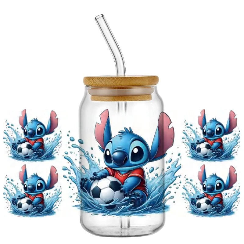 Miniso Stitch Baseball 16OZ UV DTF Cup Wraps Transfer Sticker For Glass Libbey Can Bottle waterproof DIY Custom