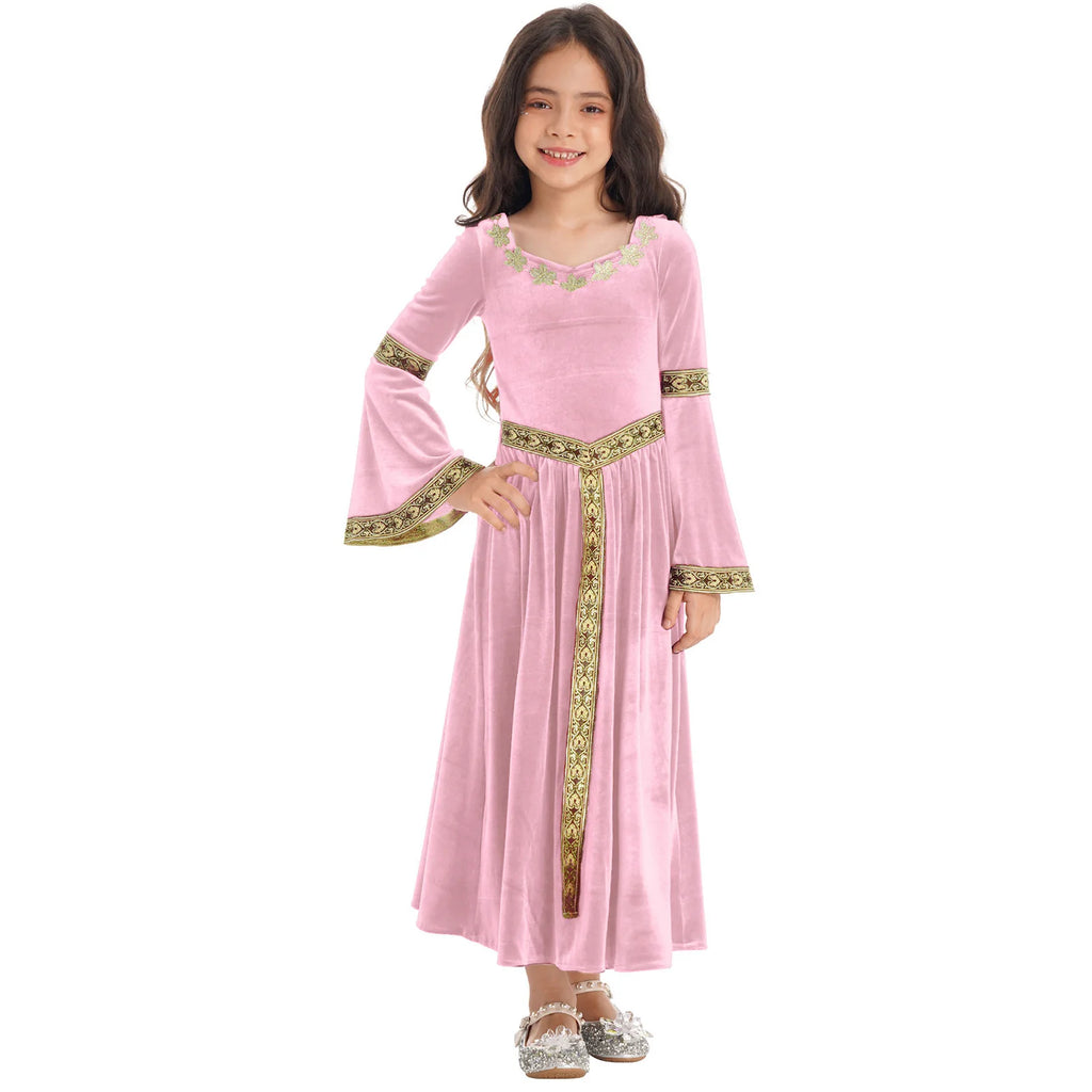 Girls Medieval Renaissance Velvet Dress Princess Queen Cosplay Costume Christmas Xmas Halloween New Year Carnival Party Dress