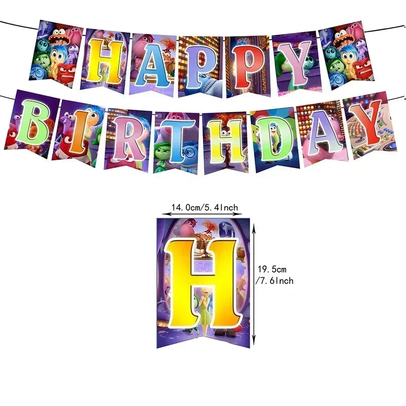 Inside Out 2 Happy Birthday Party Decoration Cartoon Theme Tableware Kit Balloons Joy Sadness Supplies Kids Boy Girl Gift Toys